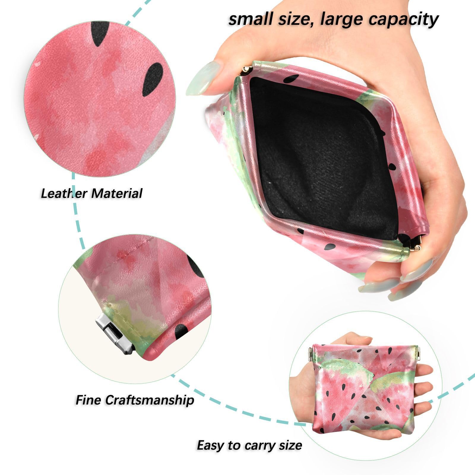 BOESI Watermelon Squeeze Coin Purse, Leather Coin Purse, Mini Wallet, Compact and Portable, Unisex