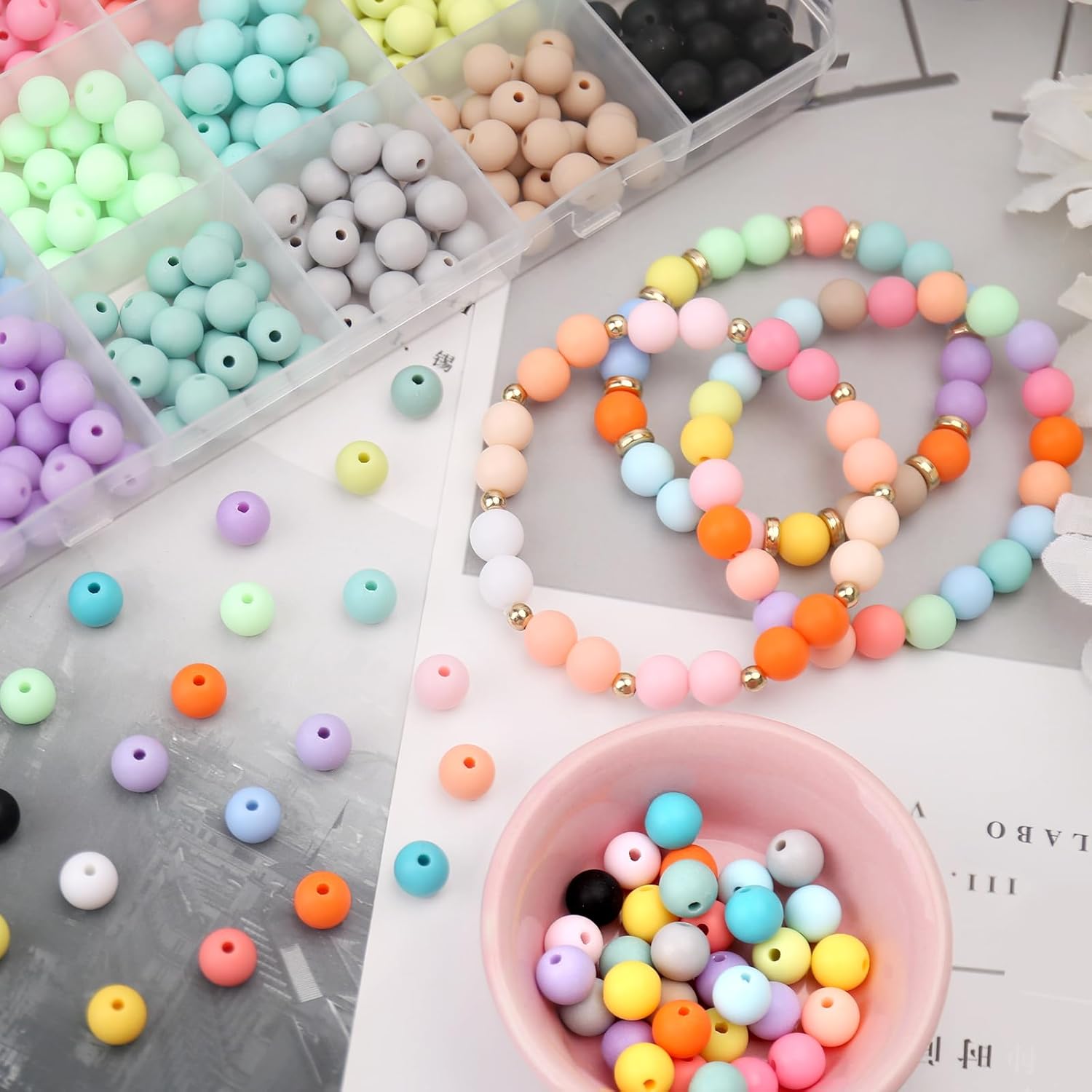600Pcs 8mm Candy Color Matte Acrylic Round Beads, 24 Colors Assorted Plastic Bubble Gum Beads with Hole Loose Beads Bulk for Bracelets Necklace Jewelry Making DIY Crafts - Image 5