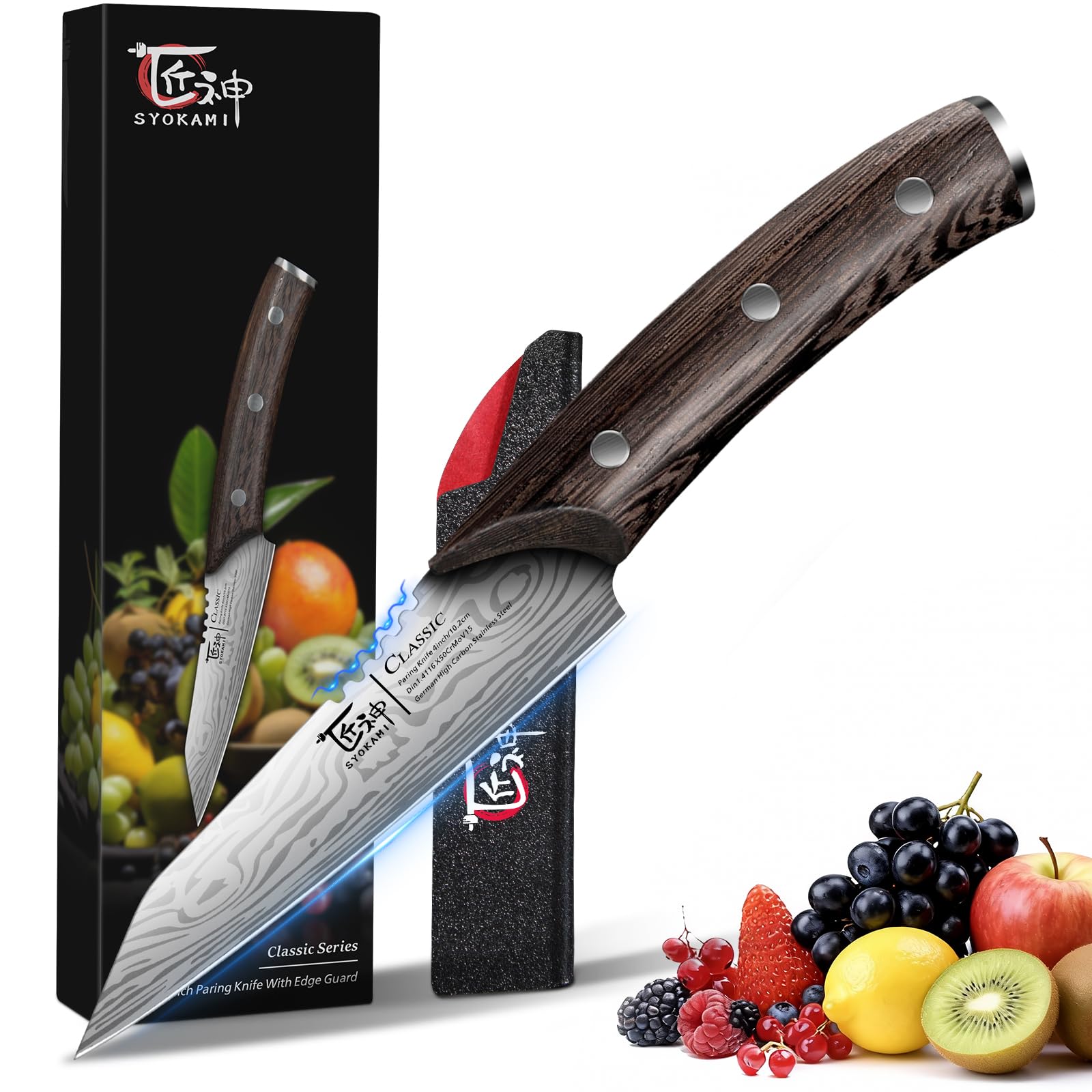 4 inch Paring Knife Japanese style High Carbon Stainless Steel Small Kitchen Knives for Fruit Damascus Pattern Full