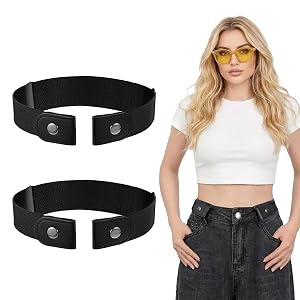 2 Pack No Buckle Stretch Belt for Women Men Invisible Buckle Free Belts Elastic Side Belt Buckless Belts