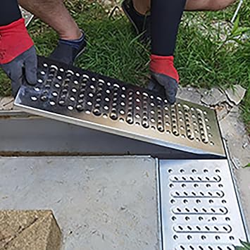 Landscaping Drain Trench Grate, Heavy Duty Stainless Steel Channel Drainage Covers Panels 2 Pcs for Interior/ Exterior, Recessed Anti Slip Kitchen Drain Sewer Grating5 9/10 x 22 4/5 inch/15x58cm