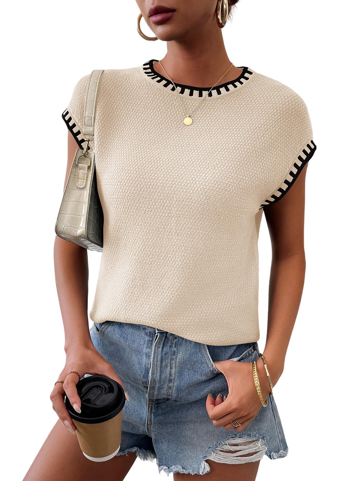Womens Knit Sweater Tops Cap Sleeve Vest Summer Tops 2025 Sleeveless Tank Tops Clothes Trendy T Shirts Fall