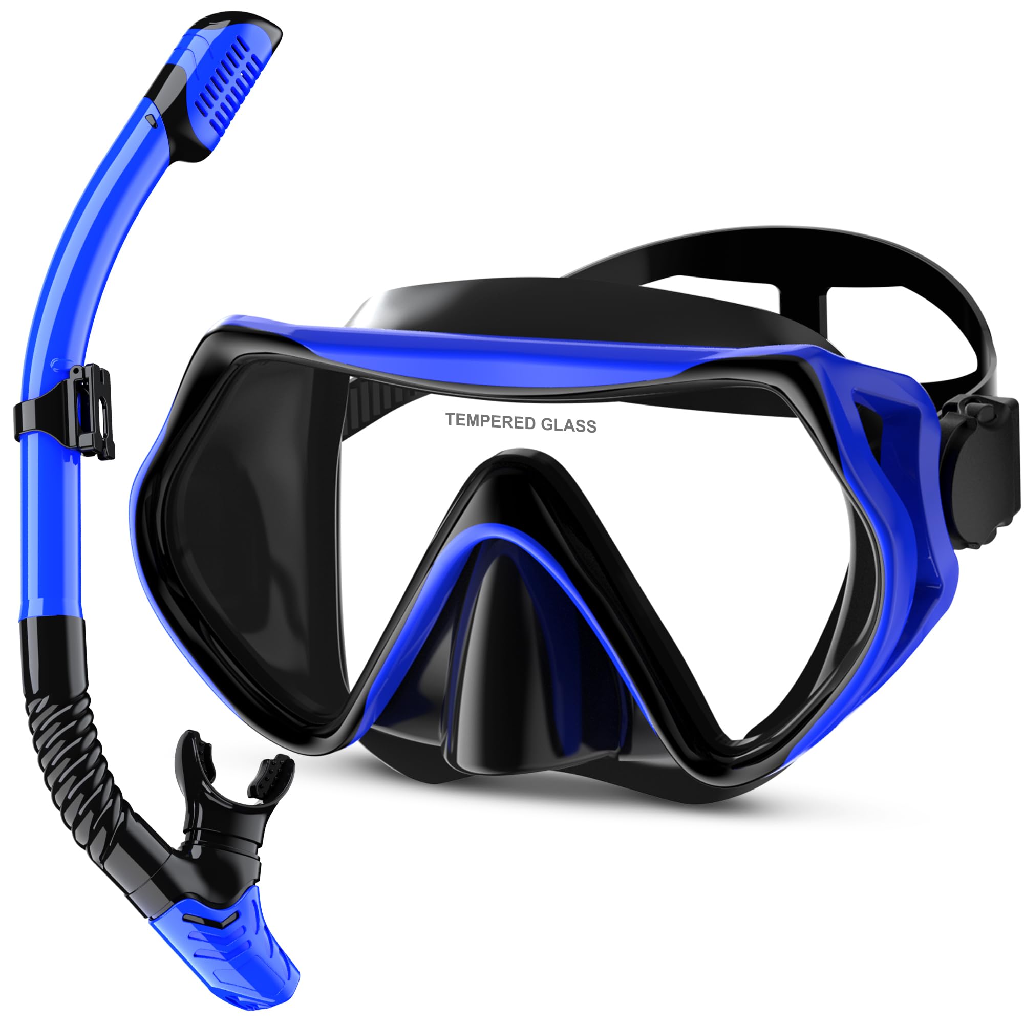 MELUMILU Snorkel Set, Snorkel Mask 180° Panoramic Wide View, Anti-Fog Scuba Diving Gear, Professional Swim Goggles for Free Breathing, Swim, Diving, (Black Blue)