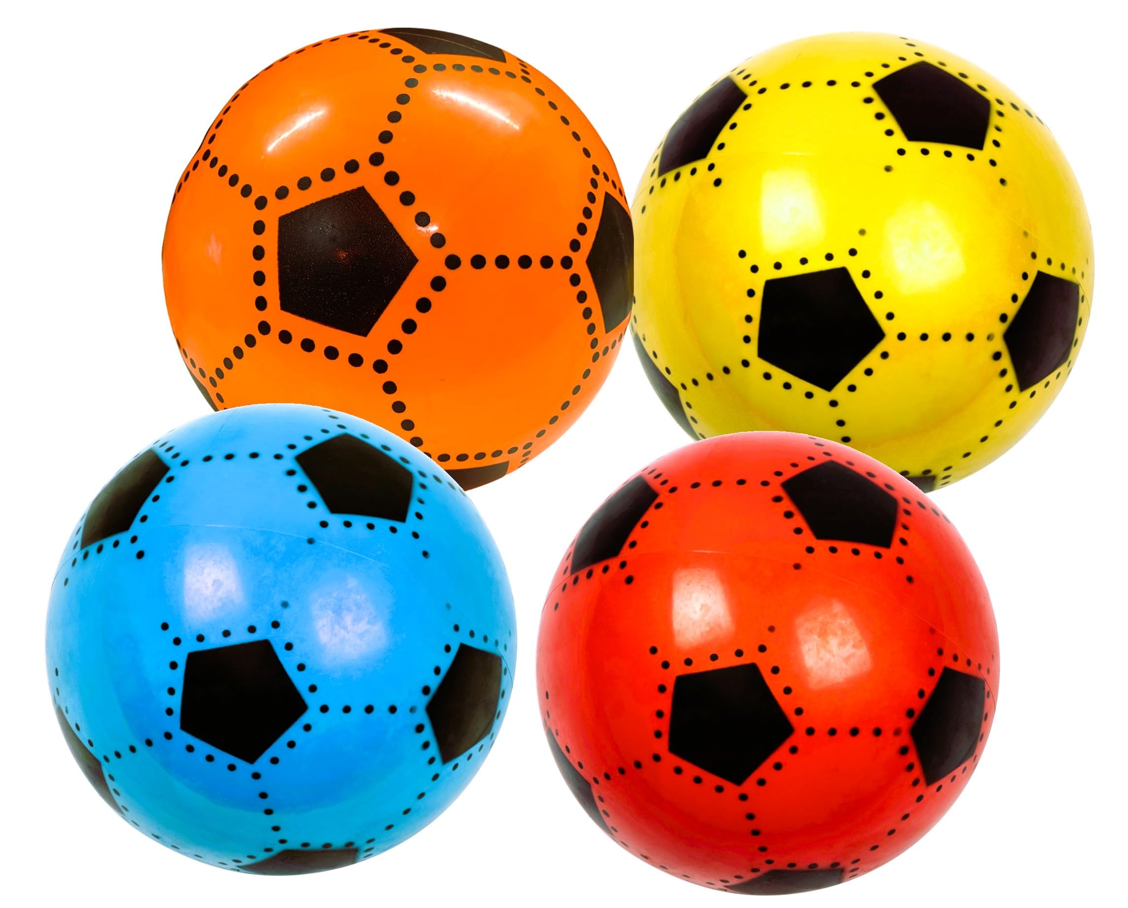 Lot de 4 ballons de football pour enfant – Diamètre : 23 cm – Balles de jeu légères en PVC aux couleurs vives – Douces et gonflables – Pour jardin, piscine, piscine, école et loisirs – Kit de balles