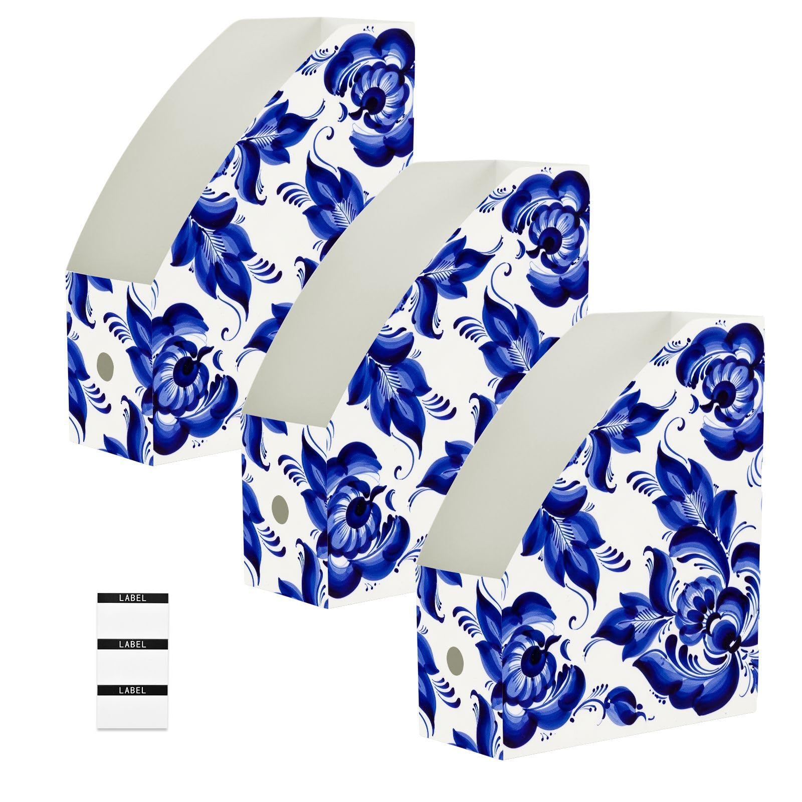 Organiseur de fichiers de bureau à motif floral bleu, bibliothèque