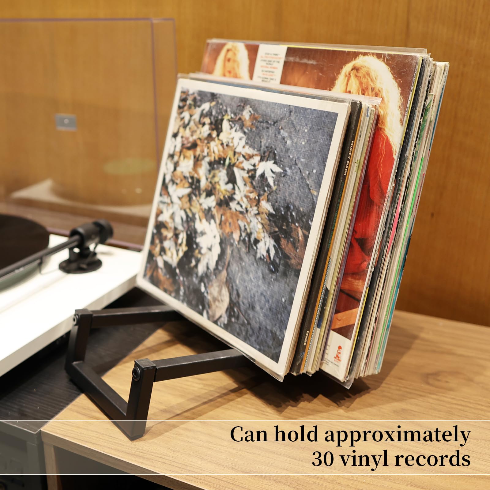 MayRecords Espositore per dischi in vinile, a forma di Z, in metallo nero, può contenere fino a 30 album, doppio metodo di installazione, multiuso per CD/libri/cartelle