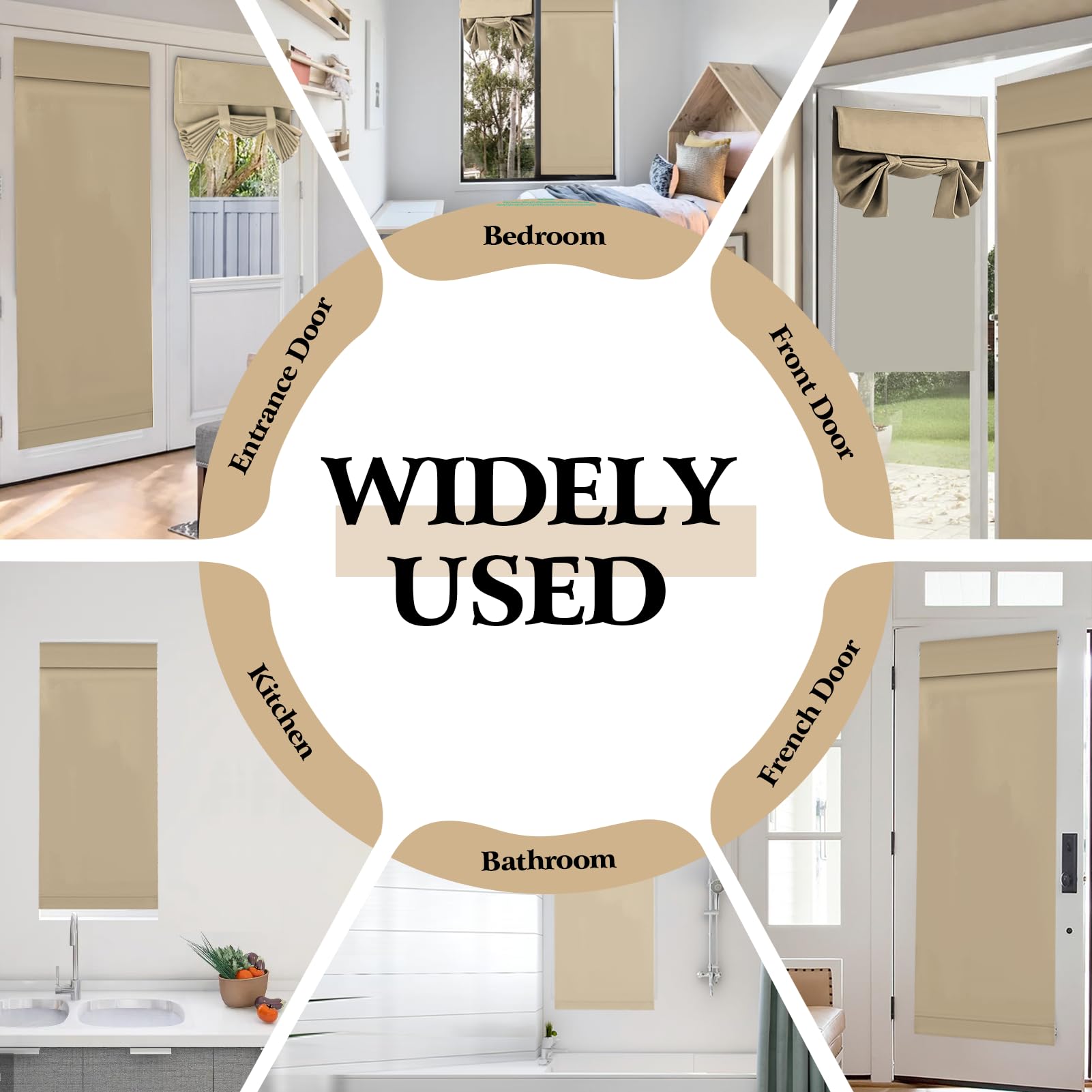 Gugxiom 66 x 173 cm Front Tür Vorhang,Französisch Tür Jalousien mit Bandage,Front Türs Seitenlicht Vorhang für Küche Wohnzimmer Bad (Beige)