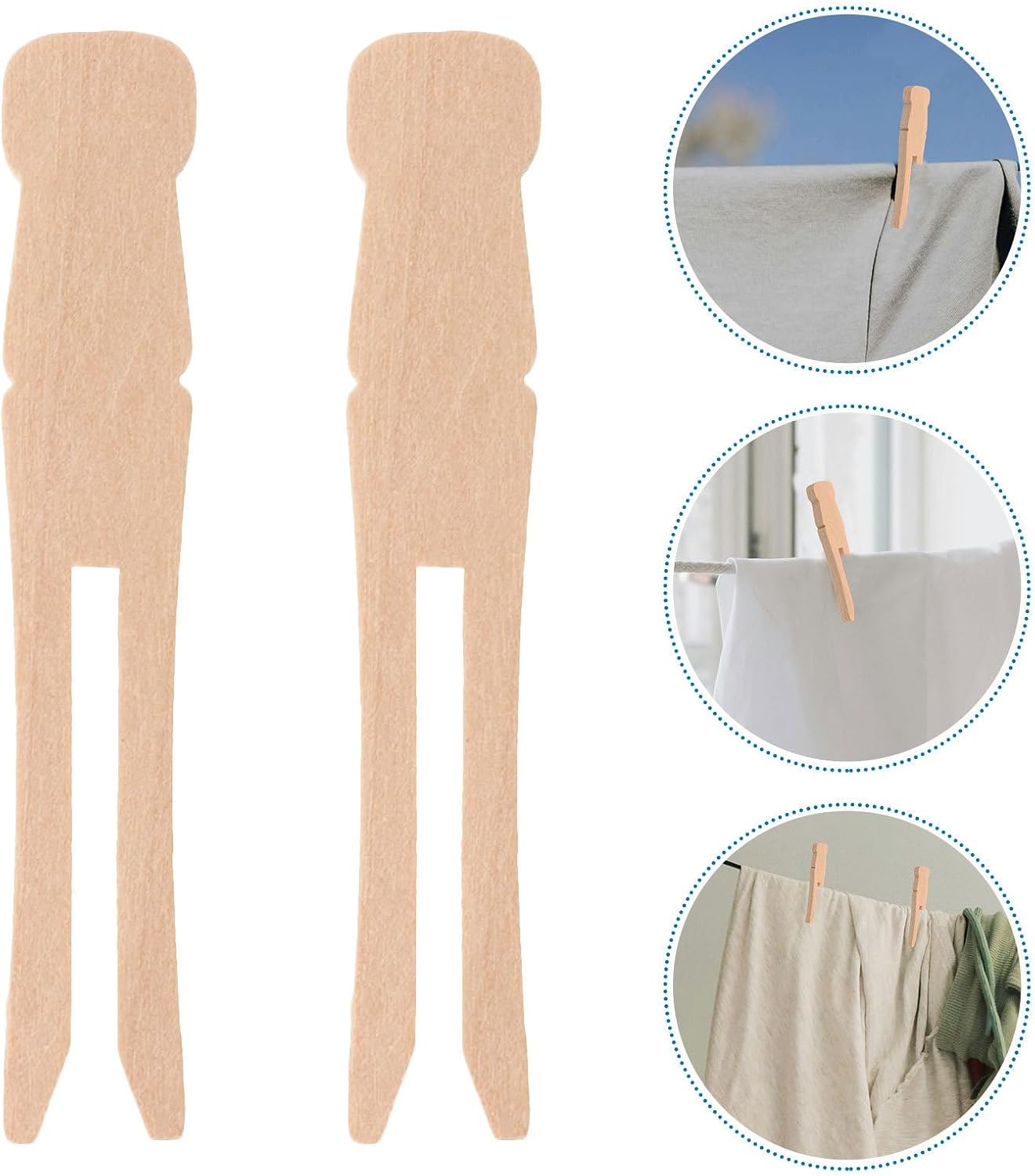 Wooden Clothespins for Drying Laundry 200pcs for Hanging Clothes with Strong Grip and Elegant Craftsmanship, Natural Khaki Wood Clips on Balconies and DIY Projects