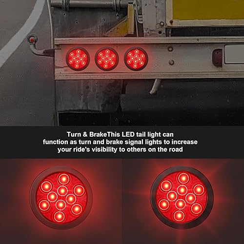 Miniatura 7 de 12 luces traseras LED redondas de 4 pulgadas, 10 luces LED rojas de marcador de remolque impermeables, 12 V, luces de giro selladas para camión,