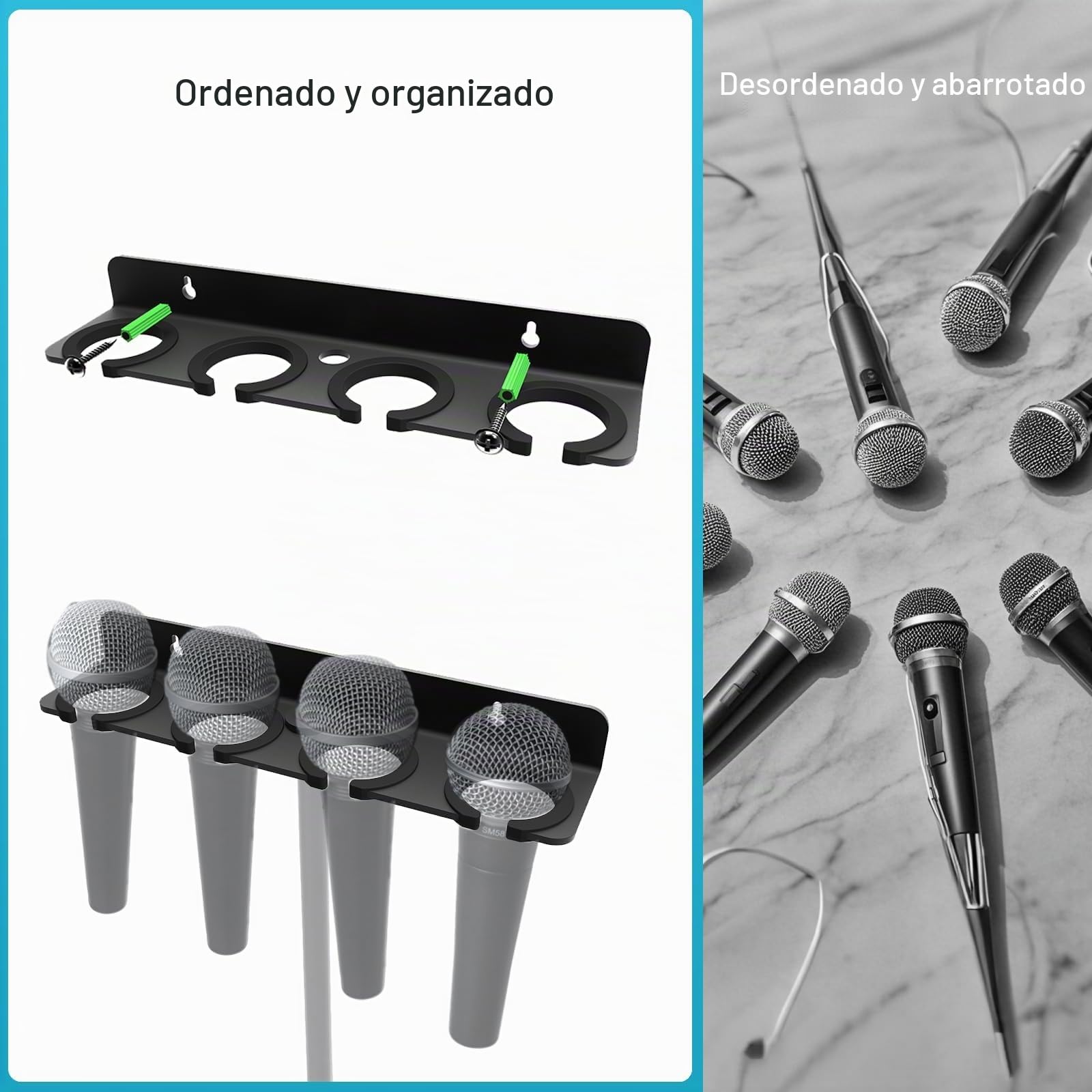 [Actualización 2026] Soporte de micrófono múltiple para soporte de micrófono, organizador de almacenamiento para múltiples micrófonos dinámicos de mano con cable e inalámbrico, soporte de pared