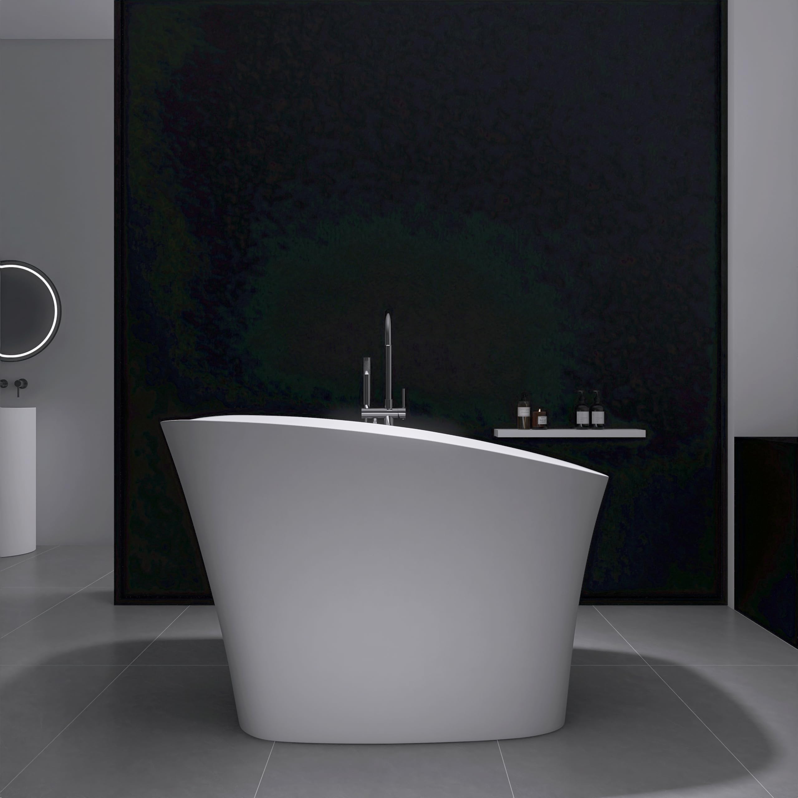 51" Freestanding Solid Surface Resin Stone Bathtub, Modern Design Stand Alone Tub with Pop Up Drain and overflow, cUPC Certified, Matte White 320MW1300