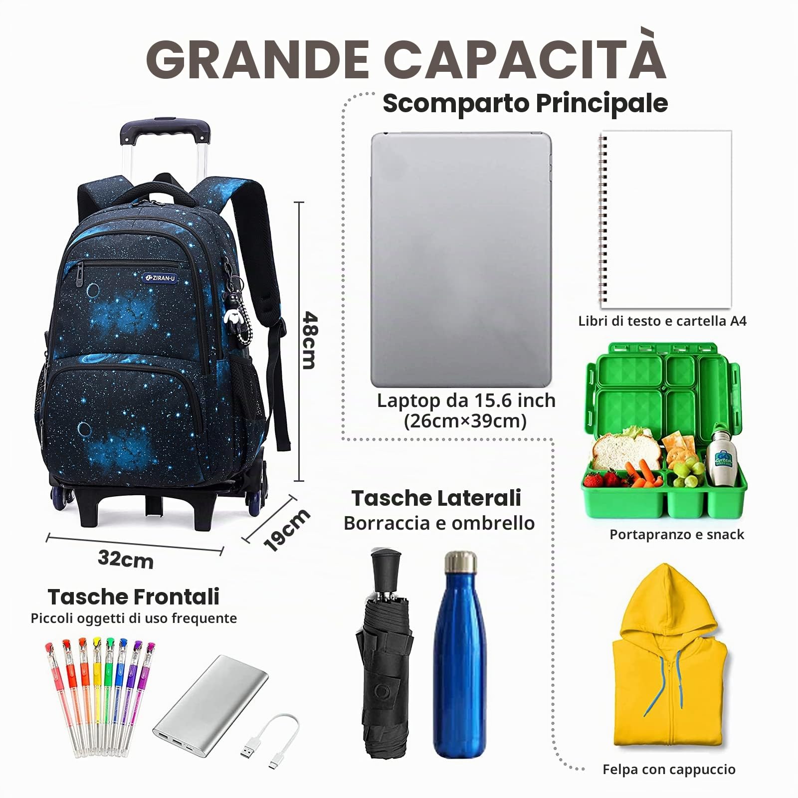 Amythe Zaino Trolley Scuola Media e Elementare,Zaino con Rotelle 6 Ruote,Sganciabile,Scuola & Viaggio,Trolley Bambini e Ragazzi, Blu | Zaino Scuola con Rotelle Sganciabile, Ritorno & Viaggio, Trolley per Bambini Ragazzi Adolescenti di 9-18 anni