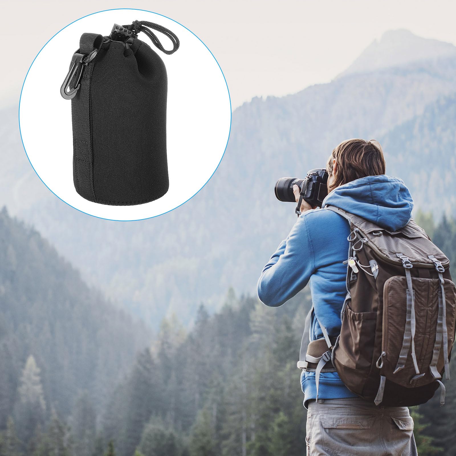 PATIKIL Sac pour Objectif D'Appareil Photo, 4 Pièces, 3,9" de Diamètre X 7,1" de Hauteur, Pochette à Cordon avec Néoprène Épais de Protection, Étui pour Objectif D'Appareil Noir