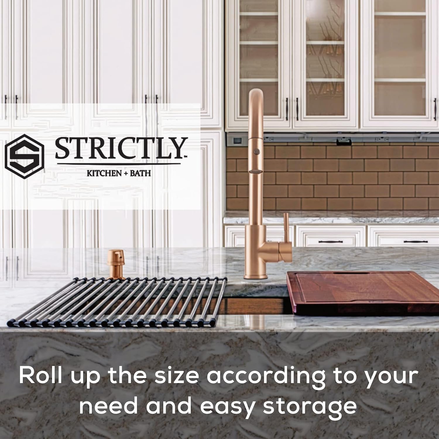 Strictly Sinks - Escurridor de platos enrollable de acero inoxidable - Negro 40,6 cm - Escurreplatos sobre el fregadero - Escurridor de platos plegable multifunción (41 x 33 x 1,9 cm)