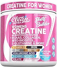 Creatine for Women | Creatine Monohydrate + BCAA Powder Myo-Inositol Collagen Biotin Hyaluronic Acid Folate L Glutamine Vitamin D3 Iron Zinc D-Chiro-Maca Digestion Shelf Builder by Clean Nutra