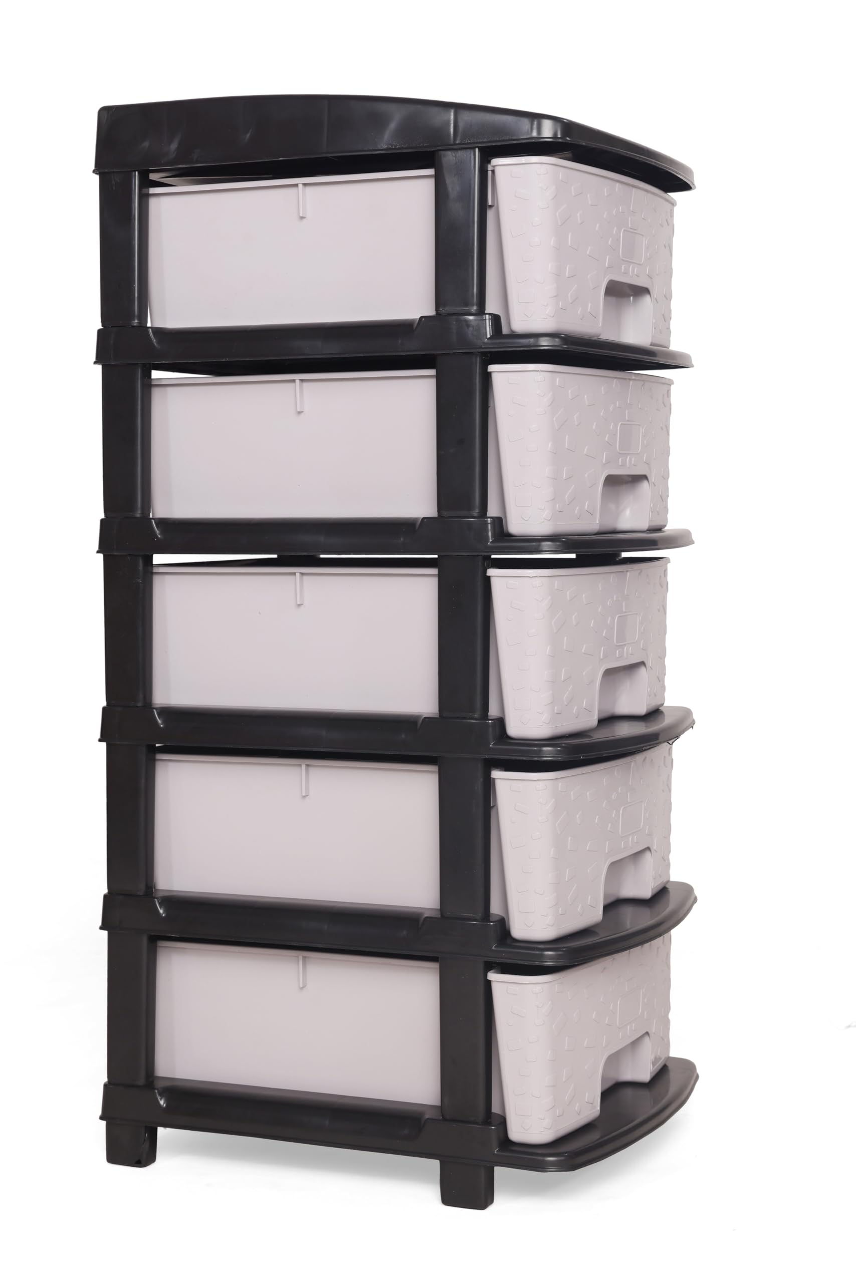 Smarttex™ Plastic Modular Drawer Storage Chest Of Drawers Organizer Storage Box, Large Stomo Racks For Multipurpose Anti-slip Shoes Organizers (Grey, 5 Layer)