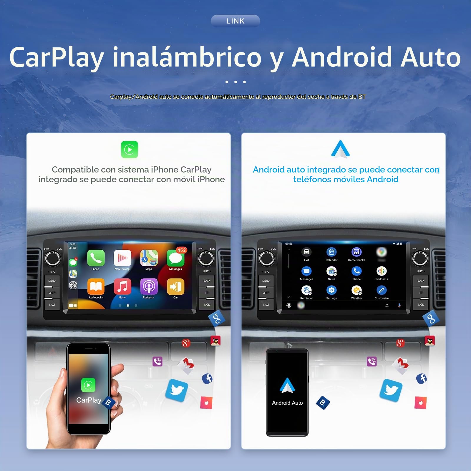 7" Pantalla Radio Coche para Toyota Corolla E120 2000-2006 2+64G | Android 13 Inalámbrico Carplay Android Auto, 7" IPS Pantalla táctil Radio con Bluetooth/WiFi/GPS/Cámara de Seguridad/FM/RDS
