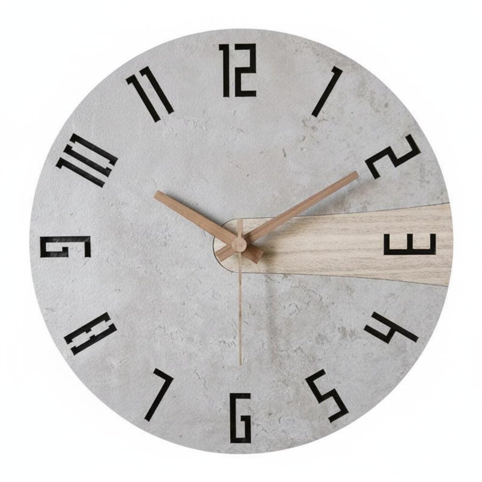 MagiDeal Reloj de Pared Montado Estilo Nórdico Reloj Colgante Reloj Silencioso Reloj Decorativo con Movimiento de Barrido Madera, Gris Romano con Textura De Piedra, 12 Pulgadas