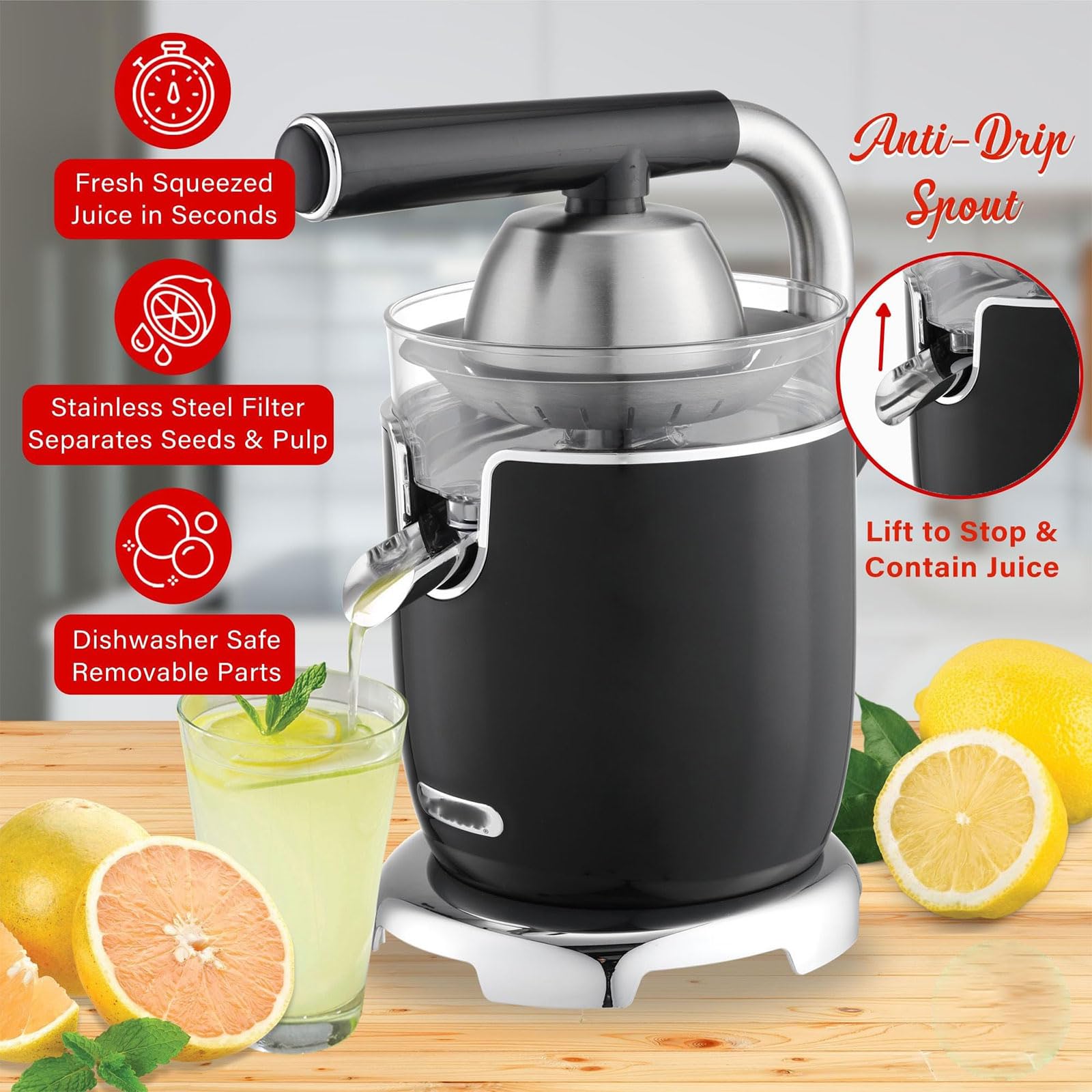 Exprimidor Eléctrico de Cítricos, Exprimidor Automático con 2 Conos | Exprimidor de Naranjas 700 W, Mango de Bajo Esfuerzo, Diseño Desmontable y Fácil de Limpiar, para Hogar, Comercio, Cafetería