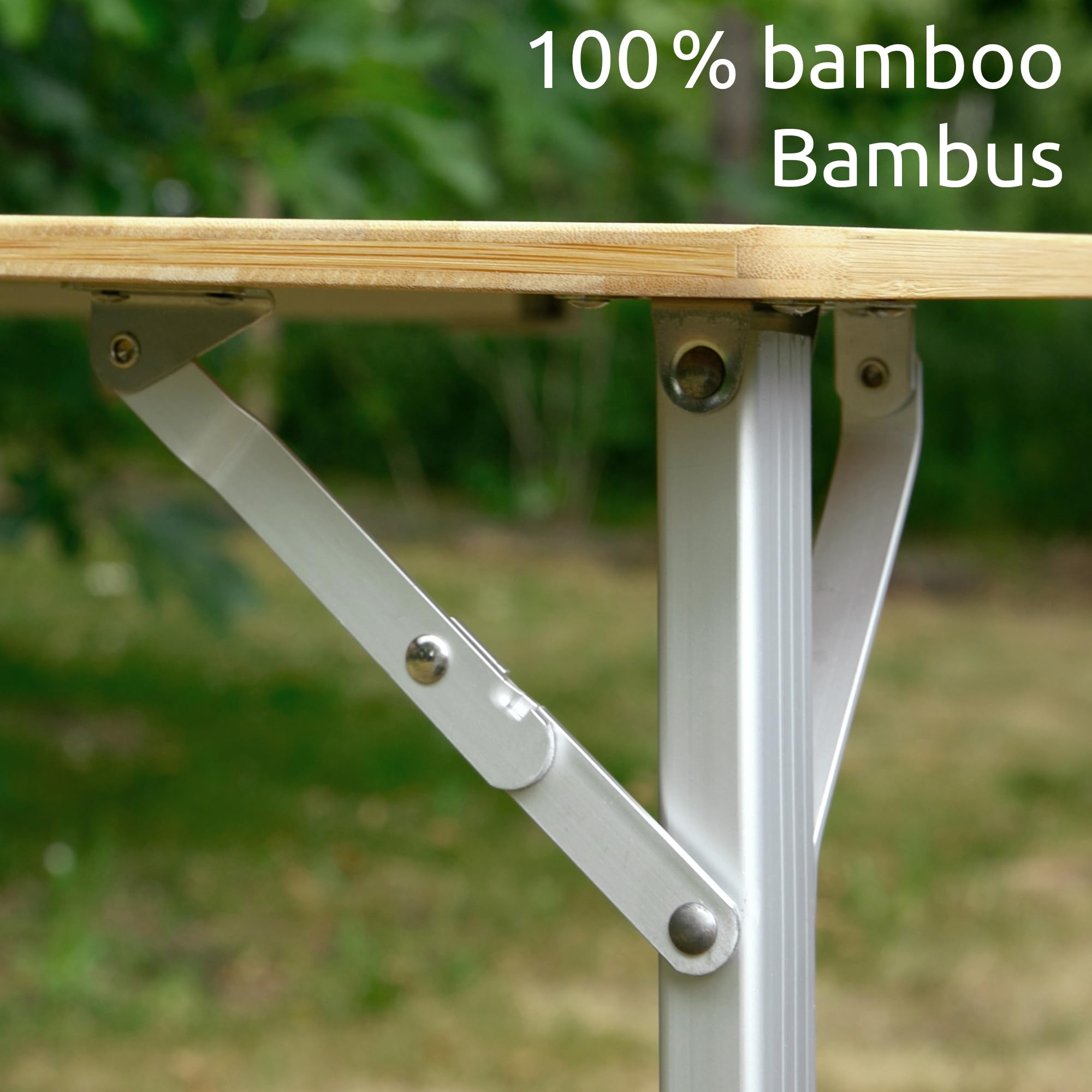 your GEAR Portofino Bambus Campingtisch XL 120x70 cm – Höhenverstellbarer Outdoor Klapptisch – Teleskopbeine Alutisch – Gartentisch Balkontisch