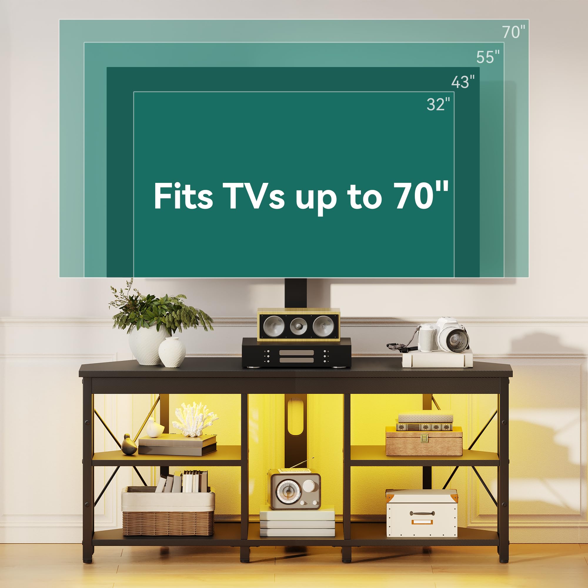 Meuble TV D'angle 115 Cm YITAHOME Avec éclairage LED RGB Et Support TV Inclus - Jusqu'à 70 Pouces