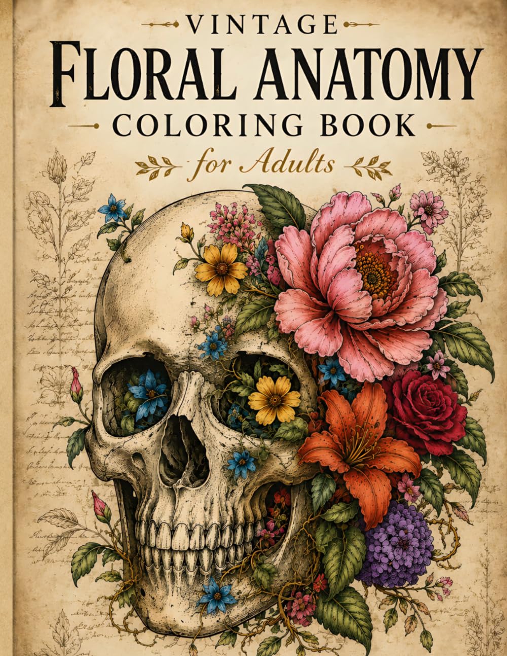 Vintage Floral Anatomy Coloring Book for Adults: Botanical Forms Intertwined with Human Anatomy
