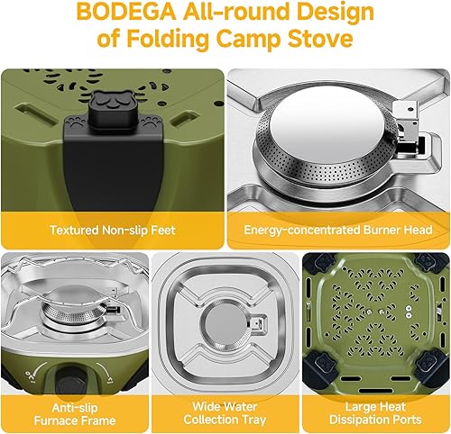 Miniatura 7 de BODEGA Estufa de camping plegable de 2 quemadores con bolsa de transporte, estufa de campamento de propano portátil con 2 quemadores ajustables,