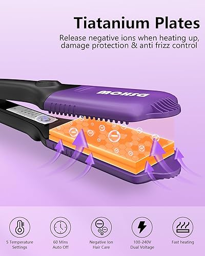 Miniatura 6 de DSHOW Engarzadora de cabello para mujer con 4 placas intercambiables, plancha de pelo voluminizadora voluminizadora para peinado con 5 ajustes de