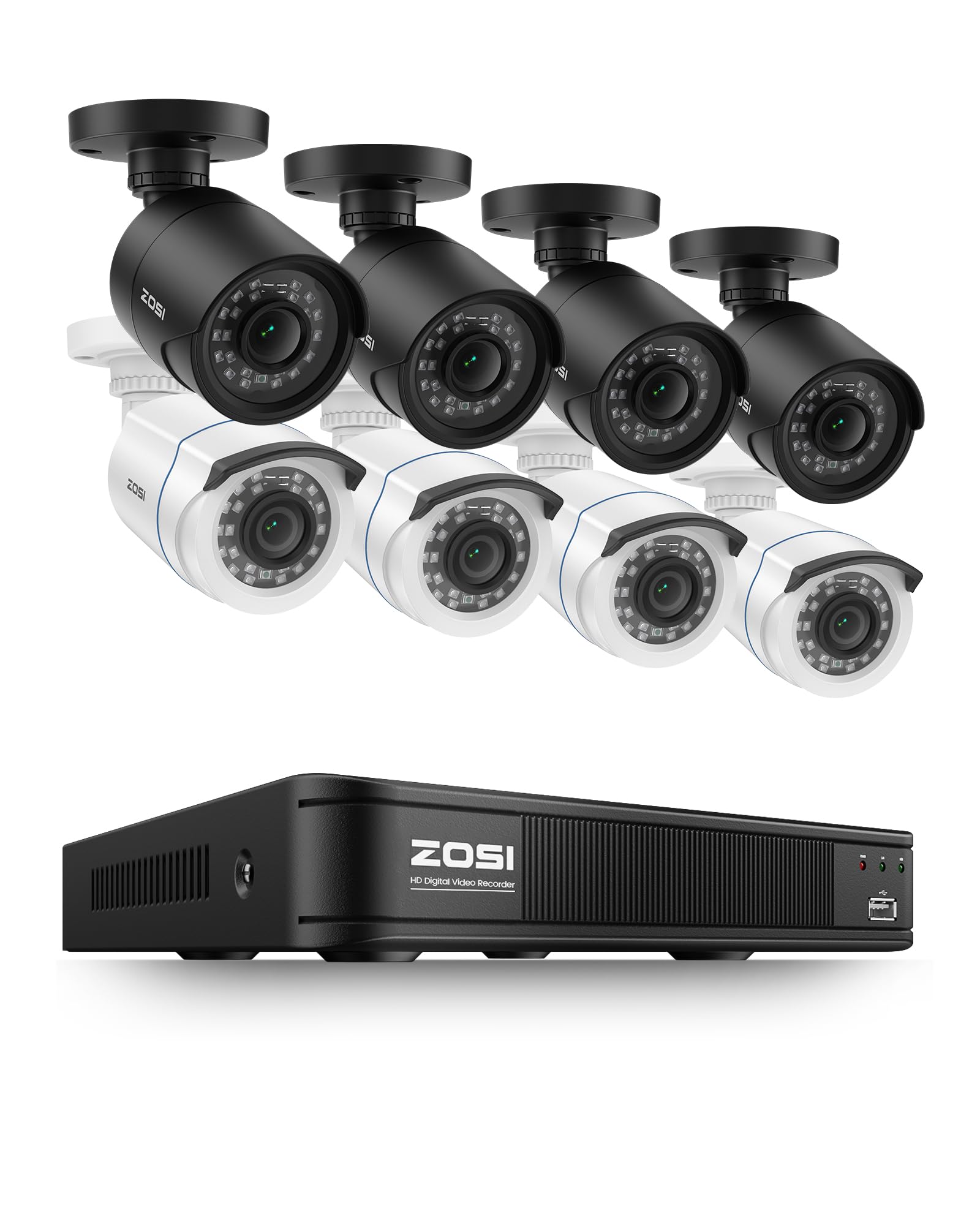 ZOSI 1080P H.265+ Home Security Camera System, 8CH 5MP-Lite Surveillance DVR and 8 x 1080p Weatherproof CCTV Bullet Camera Outdoor with 80ft Night Vision, Remote Access, 90° View Angle, No Hard Drive