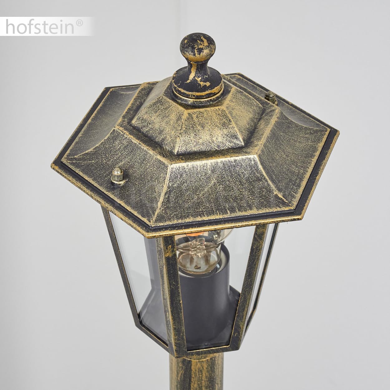HOFSTEIN Lampa zewnętrzna Loria, oświetlenie ścieżki z metalu/szkła w kolorze złotym/brązowym/przezroczystym, lampa zewnętrzna o antycznym wyglądzie, 99 cm, lampa ogrodowa, oświetlenie ogrodowe IP44,