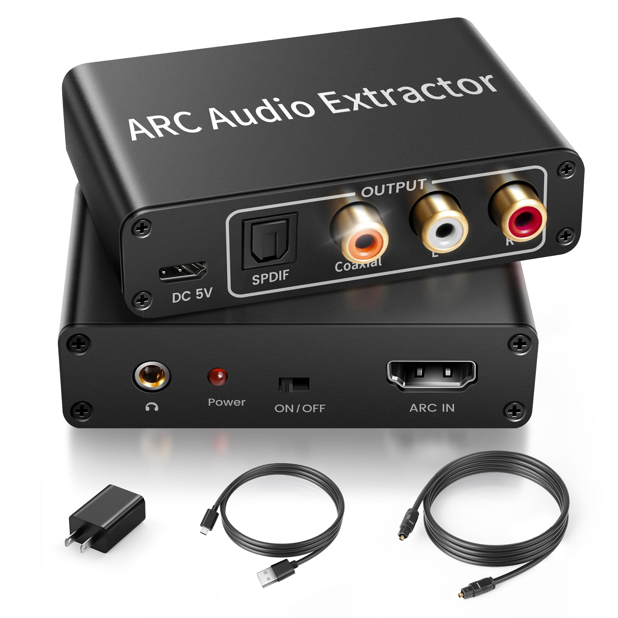 HDMI ARC Audio Extractor 4K@60Hz, 192KHz HDMI ARC Audio Adapter Converter Splitter to Optical TOSLINK SPDIF + RCA L/R+ Coaxial and Analog 3.5mm Stereo