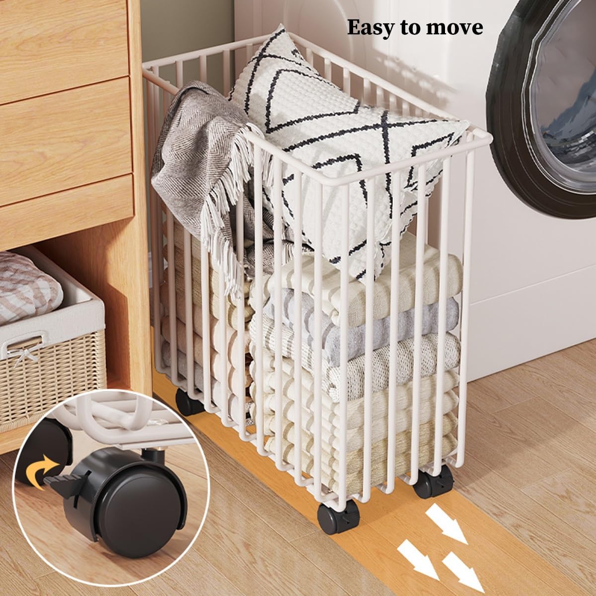 GIZNXBA Cesto Portabiancheria Slim, Cestino Biancheria Sporca con Struttura in Filo Metallico Resistente, Cesto da Bucato Rotolante per Camera da Letto, Bagno, Lavanderia, Soggiorno(/Black)