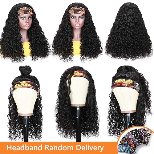 Miniatura 6 de Nadula - Peluca de cabello humano brasileño ondulado Remy 10A para mujer, con diademapañuelo, sin pegamento, extensión de cabeza completa, densidad