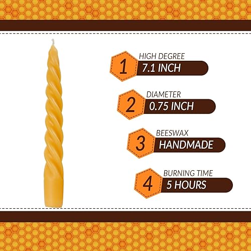 Miniatura 2 de DEYBBY Juego de 4 velas espirales de cera de abeja de 7 pulgadas, sin goteo y sin humo, velas de cera de abejas puras trenzadas para decoración del