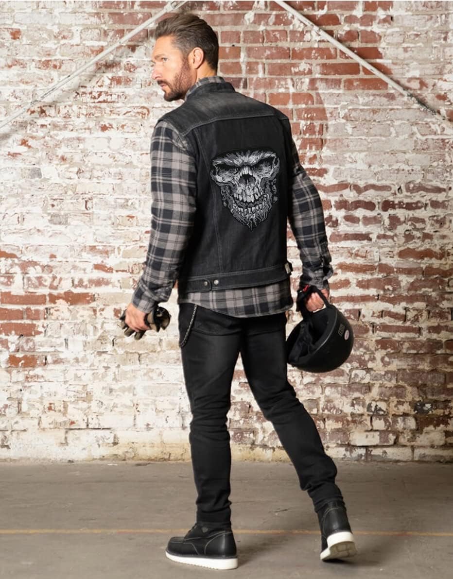 Evil Skull Patch 11" | Wicked Halfskull Realistic Skeleton | Large Embroidered Iron On - by Nixon Thread Co.