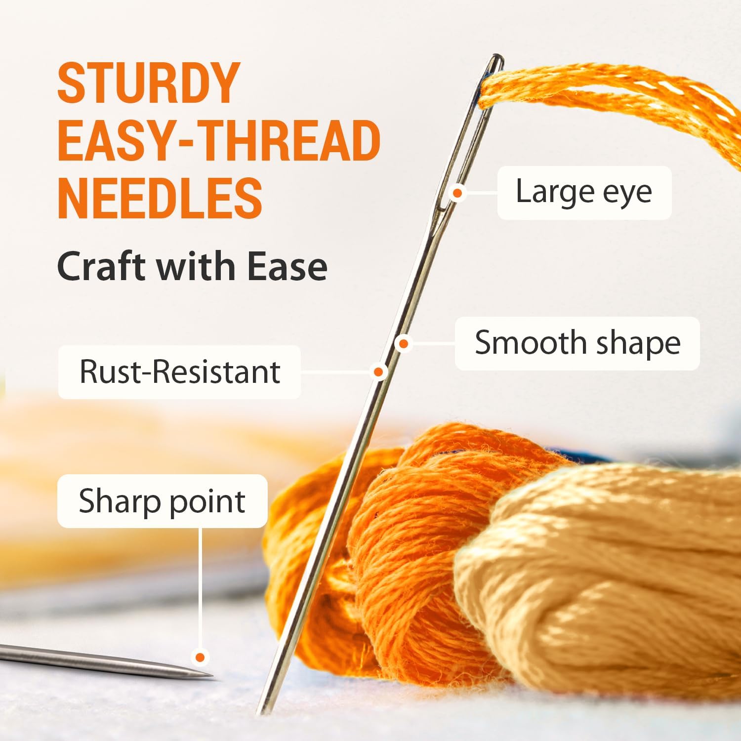 VONEEDL 55 PCS Large Eye Sharp Needles - Easy to Thread Big Eye Sewing Needles, Embroidery Needles (6 Sizes)