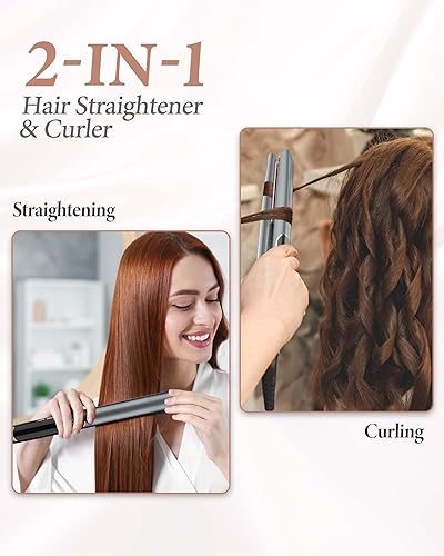 Miniatura 2 de ANWA Plancha plana de titanio de 1 pulgada, alisador de pelo 2 en 1 y rizador con placas flotantes 3D, plancha profesional para alisar el cabello