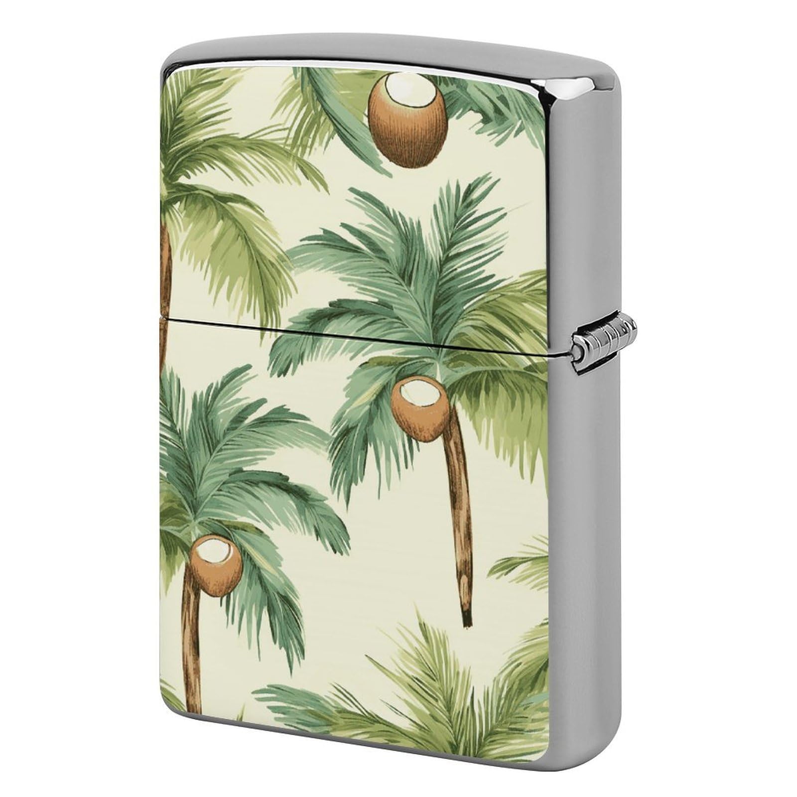 Summer Coconut Tree Lighter Case Cover Vintage Metal Lighter Sleeve Reusable Lighter Protective Cover Decorative Lighter Holder Birthday Gifts for Men Women