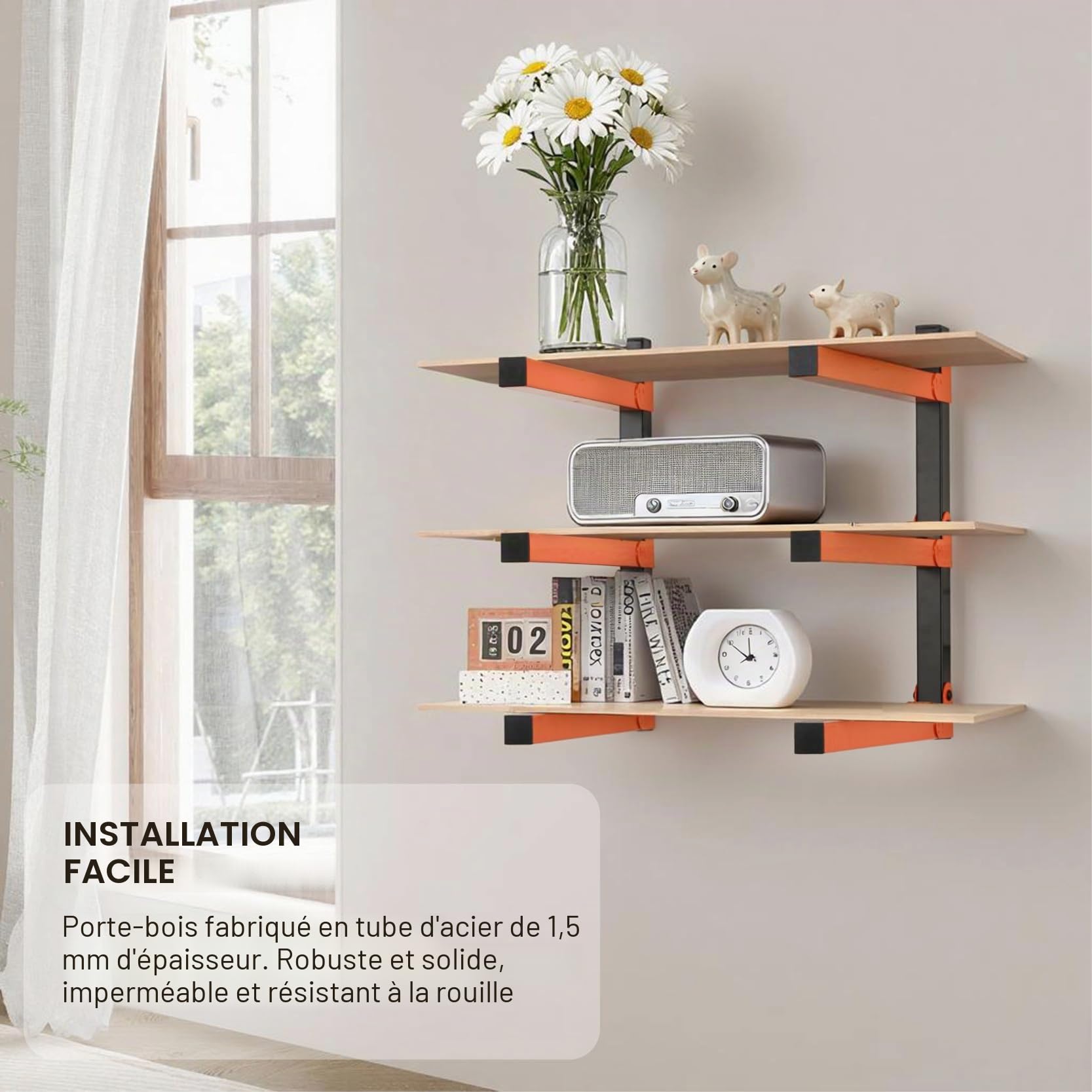 Rack de Rangement pour Bois 4PK, Support Mural Haute Résistance | Racks Métal Orange Contiennent Contreplaqué, Planches & Bois, Rangement Gain Place Atelier & Garage