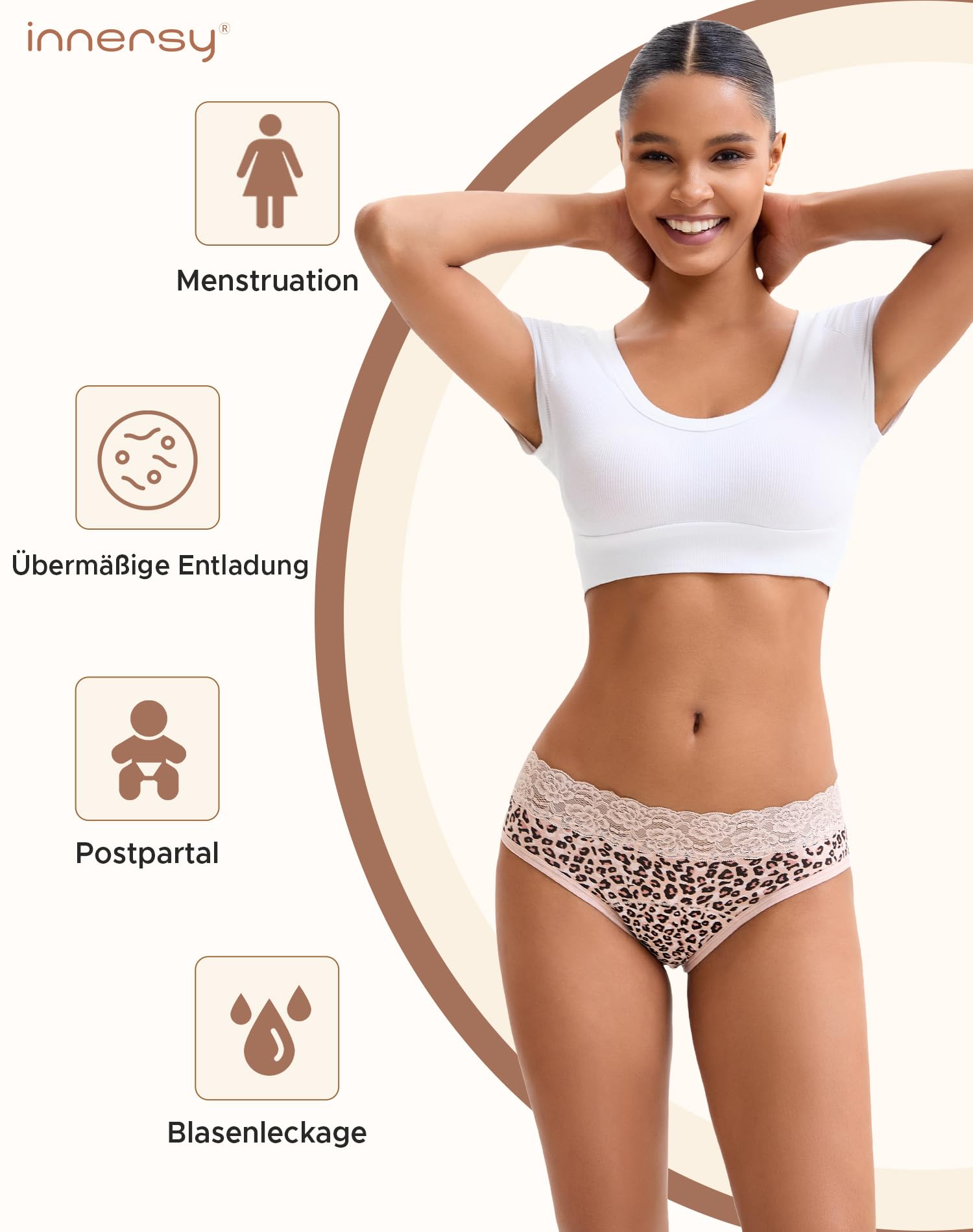 INNERSY Culotte Menstruelle Coton Dentelle Flux Léger Slip de Règle Lavable Taille Midi Lot de 3