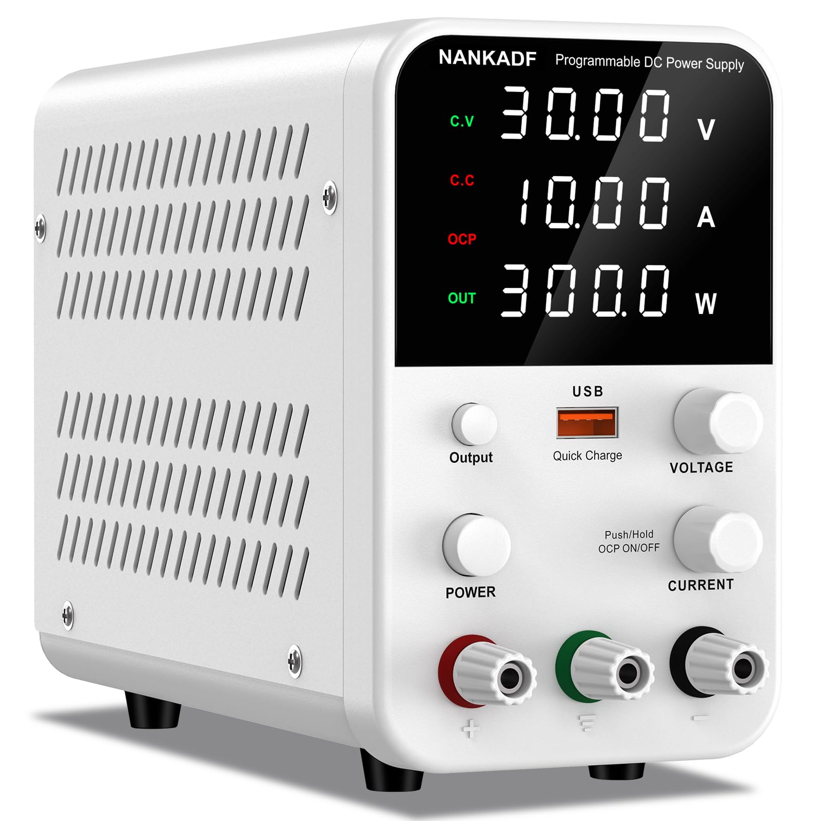 Fuente de Alimentación Ajustable de Banco (30V/10A), Fuente de Alimentación de conmutación de CC, Fuente de Alimentación de Laboratorio Regulada por codificador con Interfaz de Carga rápida USB