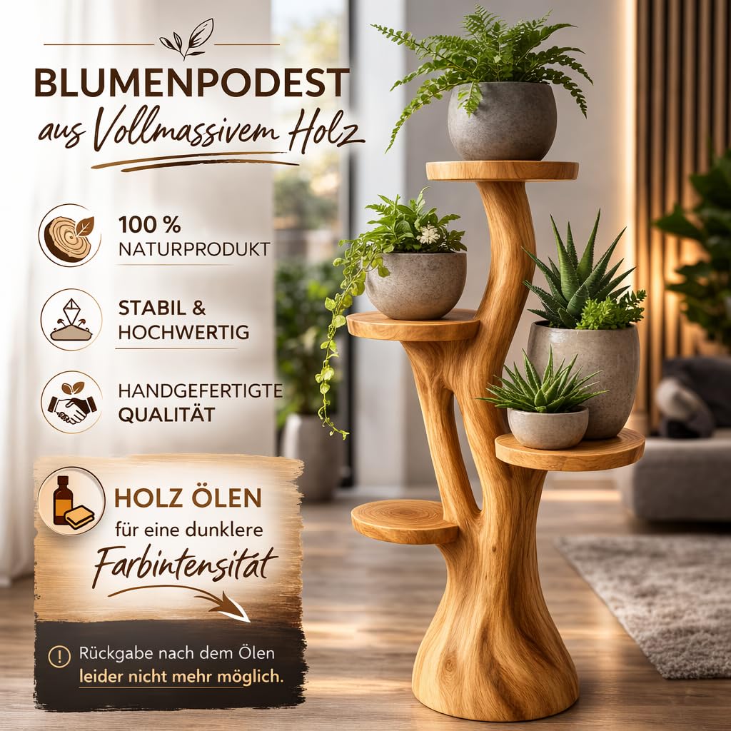 Blumenständer Blumentreppe Blumenpodest Blumenhocker Pflanzen Blumen Deko Treppe Holz Massivholz Suar mit 4 Ablagen Höhe 95cm Pflanzenetagere Pflanzenständer