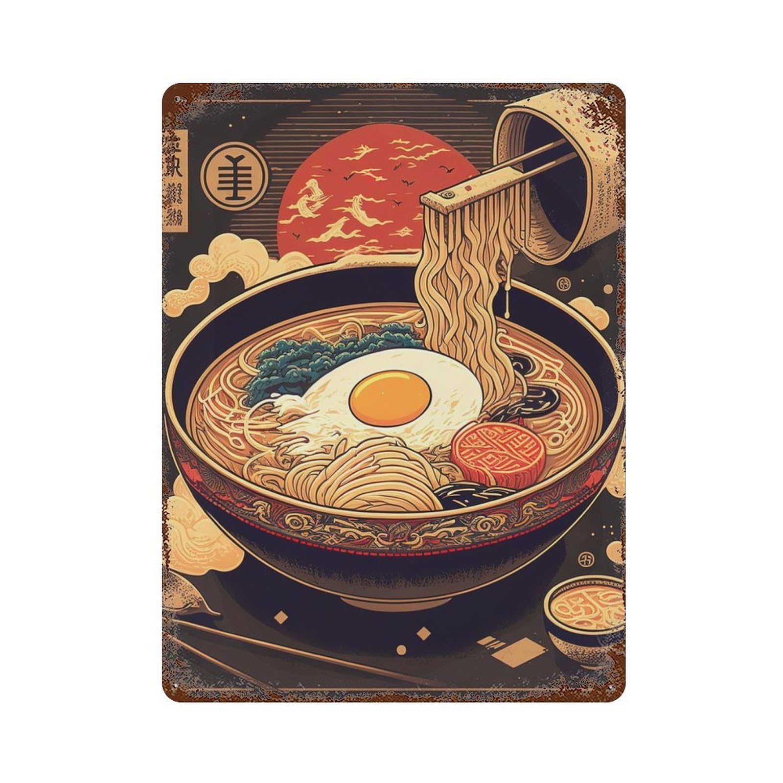 Vintage Rust Metal Sign Ramen Japanese Food 15.7"x11.8", Shabby Chic Decor for Cafe, Home Bar And Lounge Decor