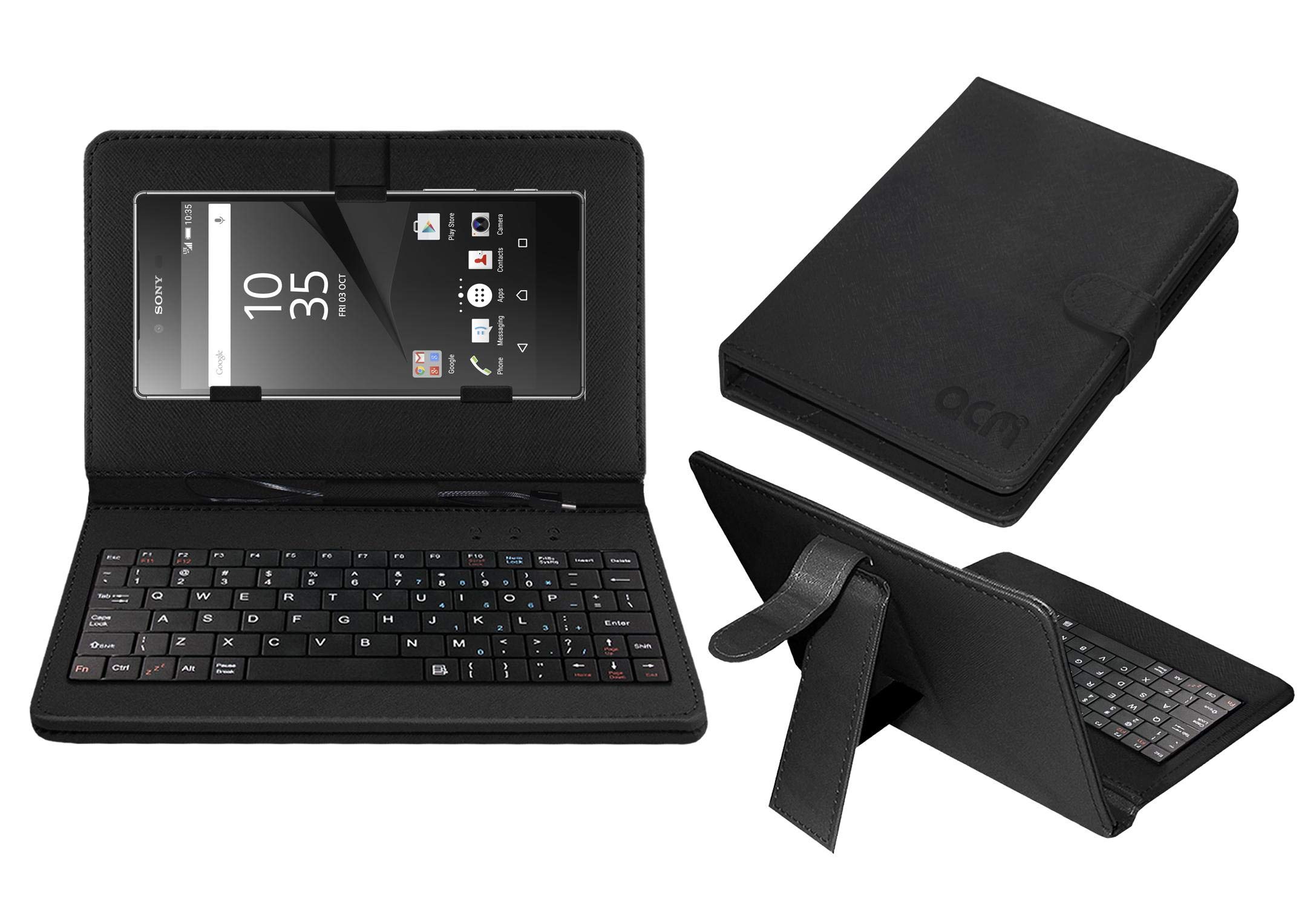 ACM Keyboard Case Compatible with Sony Xperia Z5 Premium Dual Mobile Flip Cover Stand Plug & Play Device for Study & Gaming Black