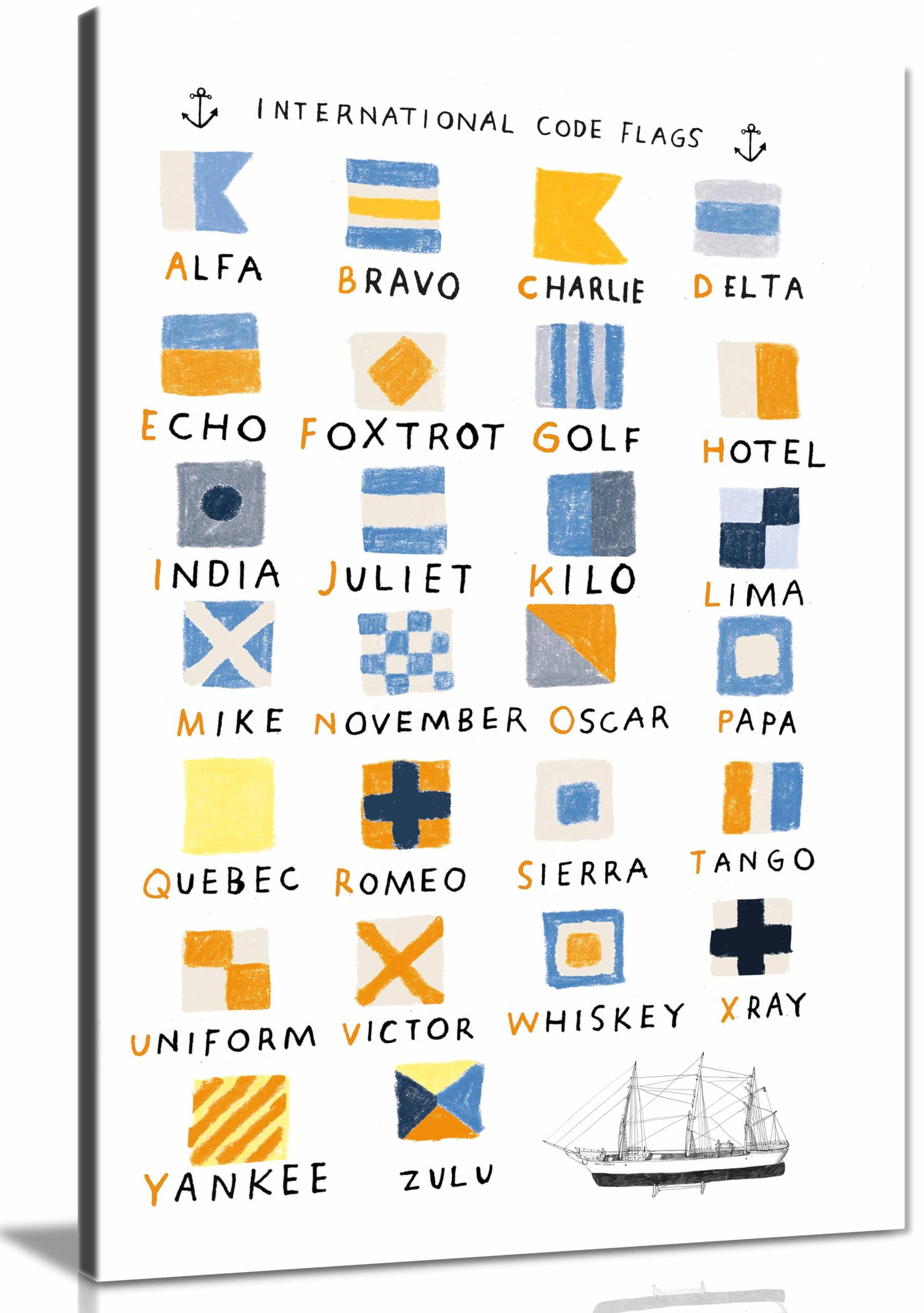 Panther Print Framed Canvas Nautical Flags Print, Pictures For Home Walls, Bedroom, Living Room & Bathroom Decor 31X20cm (12X8in)