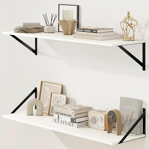 Miniatura 67 de Fun Memories Estantes flotantes para pared, estantes flotantes de 12 pulgadas de profundidad, juego de 2, estante montado en la pared con soportes