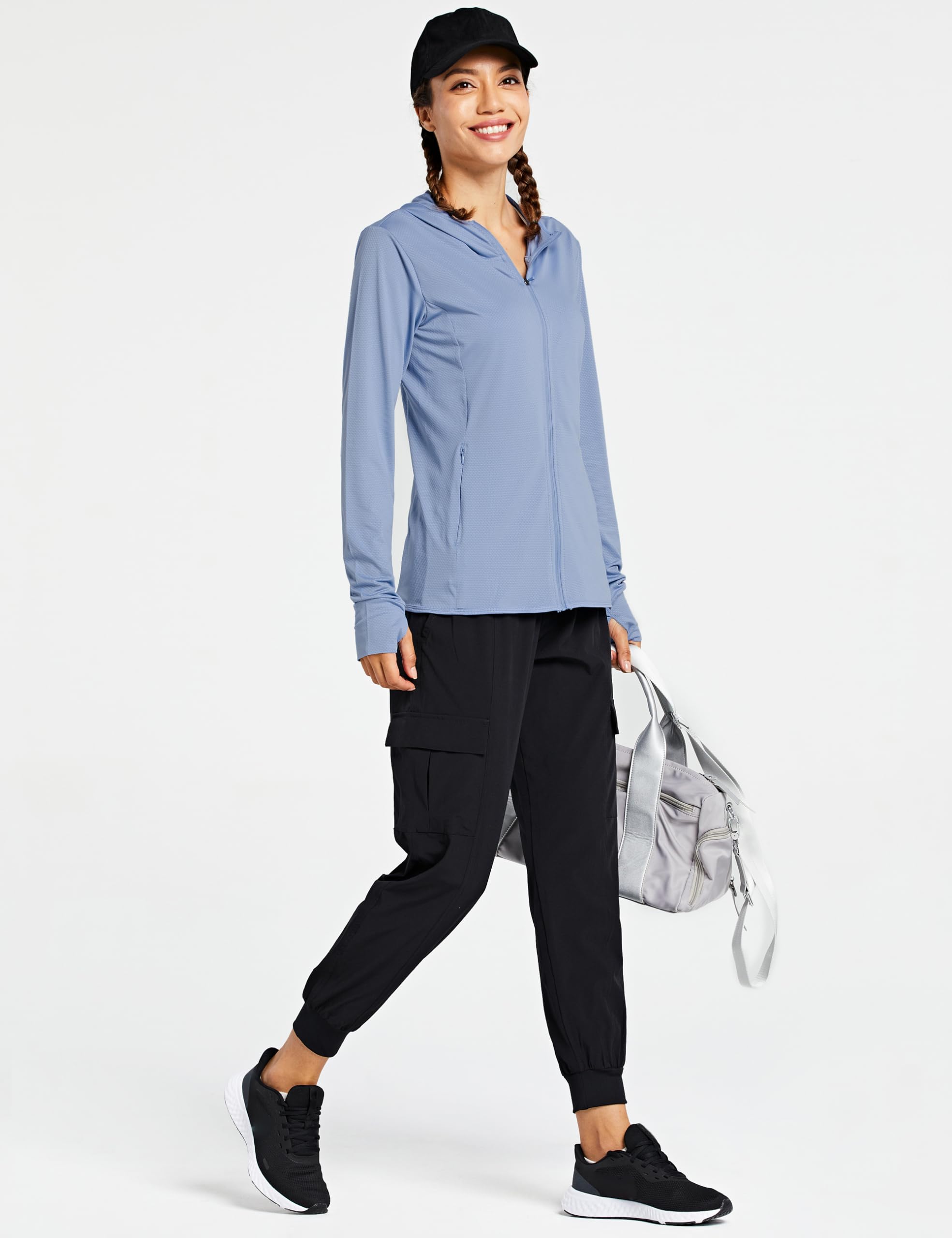 Libin Chaqueta Deportiva Mujer UPF 50 + Sudadera UV de Verano Protección Solar con Cremallera Completa Manga Larga Deportiva Surf Al Aire Libre a Pie con Bolsillo