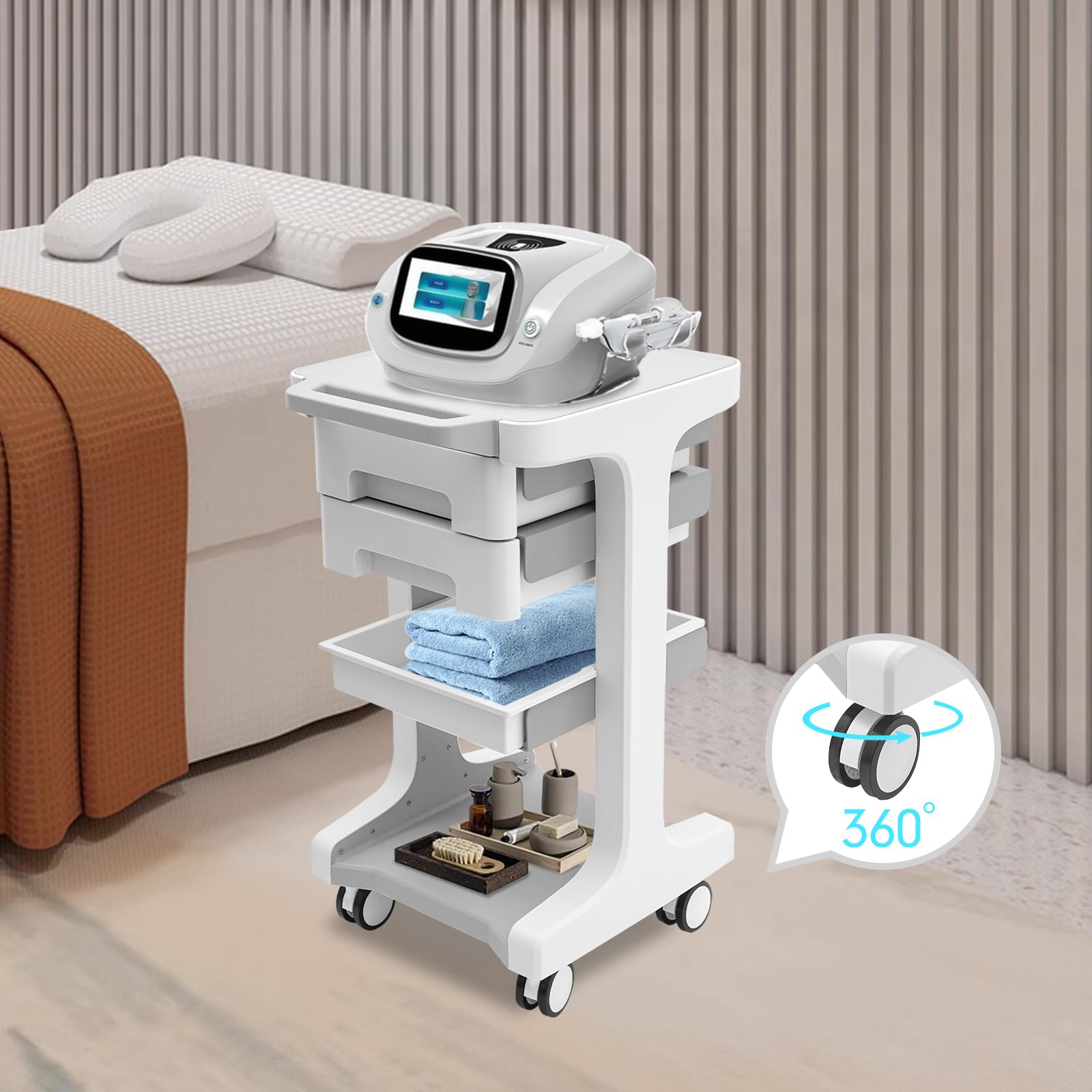 Laborwagen Medizinischer Wagen mit 3 Schubladen und 1 Ablagefach, Kosmetikwagen mit Rollen ABS Medizinwagen für Labor, Klinik, Krankenhaus, Salon