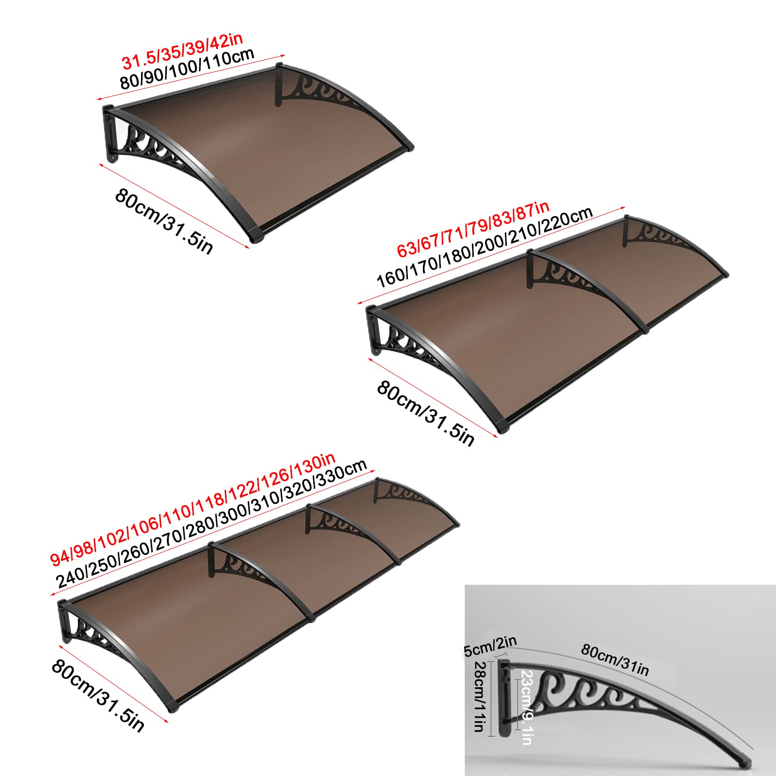 Toldo para puerta delantera Toldo para puerta de exterior moderno Toldo para puerta Toldo Ventana Cubierta para refugio contra la lluvia, para techo de jardín Patio Porche Toldo, Tablero marrón con so