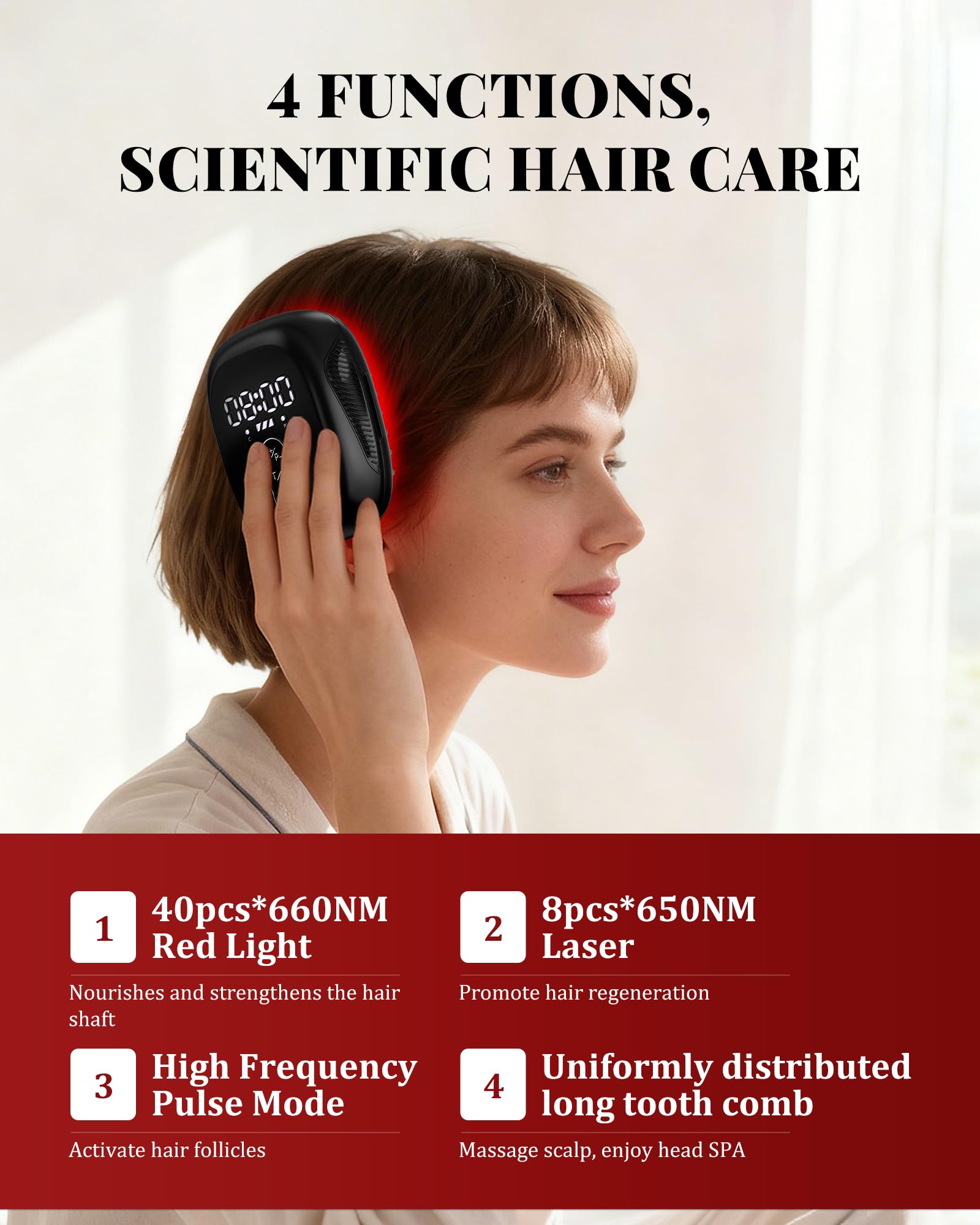 KTS Rotlicht Haarwachstum Kamm, 660nm&650nm Rotlicht Duales Lichtspektrum für die Kopfhautpflege,Haarausfall-Behandlung für Frauen/Männer, stellt Haardicke, Volumen,haarwachstum beschleunigen